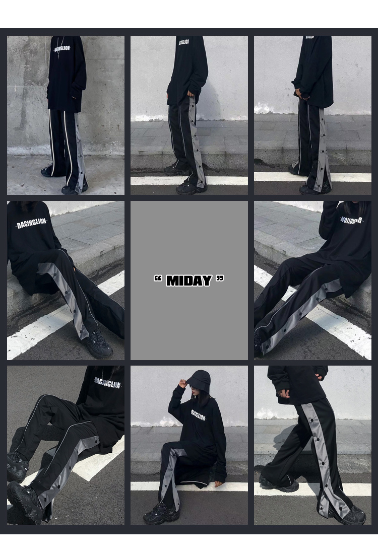 Velvet Reflective Breasted Wide-Leg Pants High Street Dark Autumn Fall Side Opening Loose