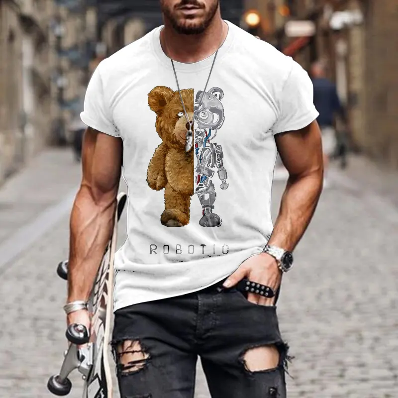 Teddy Bear Fashion Collarless Black T-Shirt