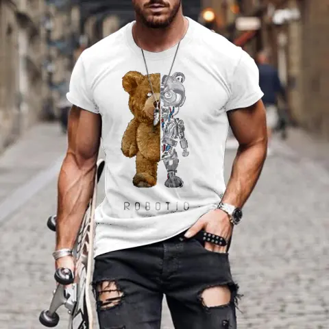 Teddy Bear Fashion Collarless Black T-Shirt