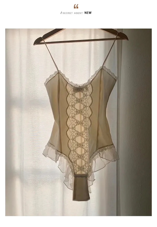 Dream Embroidery Lace Vest Suspender Jumpsuit Pajamas White - Shop at LoveMi