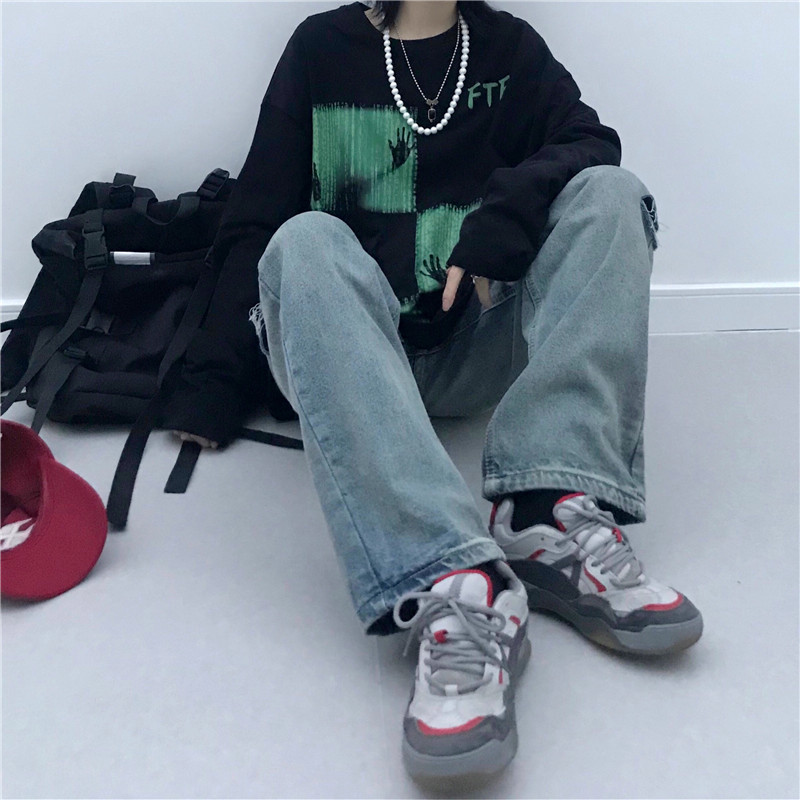 Internet Prisoner Green Ghost Hand Long-Sleeved Male Couple High Street Dark Wind Loose Round Neck Sweater National Tide