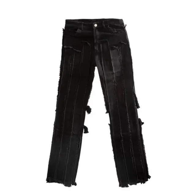 Deconstructed Stitching Raw Edge Patch High Street White Jeans Men's And Women's Trousers Niche Black - Shop at LoveMi