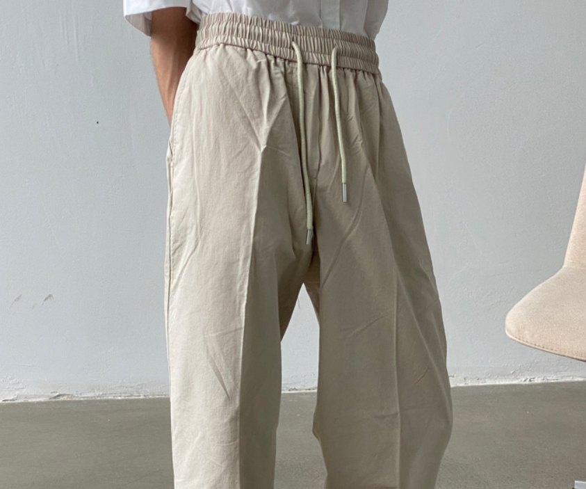 Color Elastic Waist Drawstring Loose Straight-leg Casual Pants