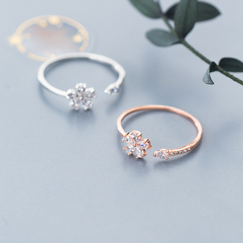 Ailuoqi S925 Silver Korean Version Of Small  Full Diamond Flower Ring Fashion Forest Water Drop Finger Ring Female