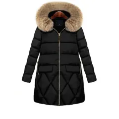 200 Kg Mid-Length Hooded Cotton Coat - Black - View 1
