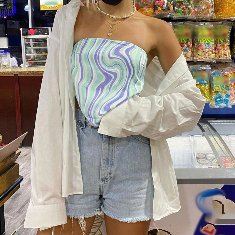 European And American Style Irregular Triangle Scarf Corrugated Printing Tube Top Women'S Inner Collar Vest