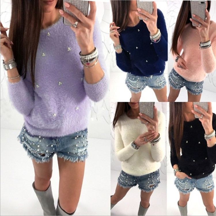 Title 4, All-match plush beaded long sleeve pullover