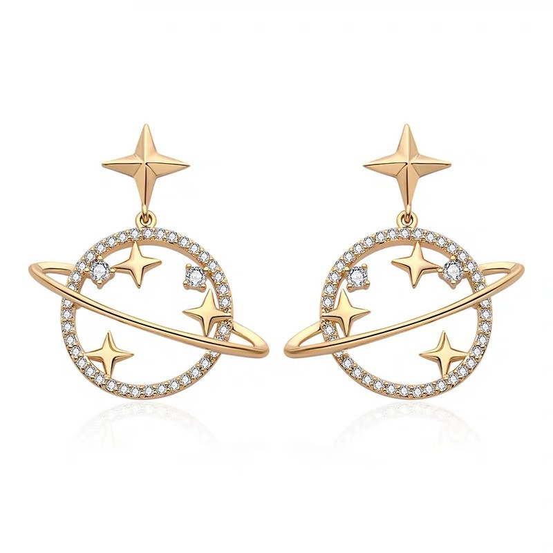 Korean Fashion Universe Planet Star Drop Earrings for Women Aesthetic Zircon Dangle Earrings Trendy Femme Saturn Jewelry