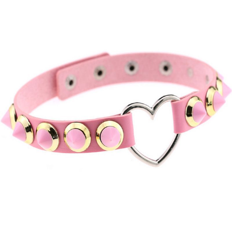 Women's Leather Necklace Rivet Buckle Buckle Chain Charm Neckband Gothic Girl Necklace