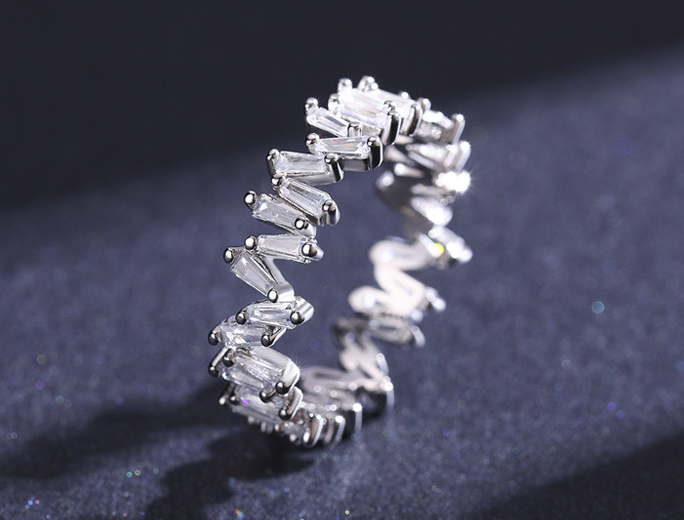 Women's Platinum-Plated Irregular Row Diamond Ring