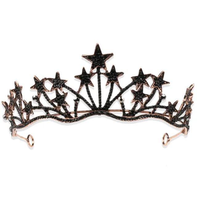 Black Crown Queen Big Crown Bridal Wedding Headdress Exaggerated Star Headband Crown - Shop at LoveMi