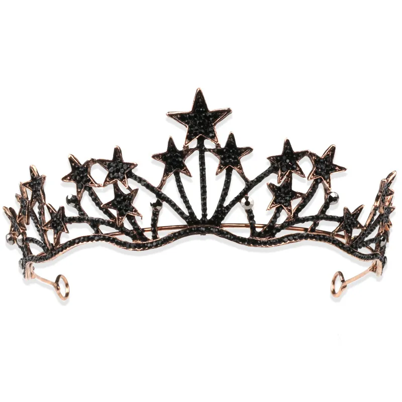 Black Crown Queen Big Crown Bridal Wedding Headdress Exaggerated Star Headband - Crown