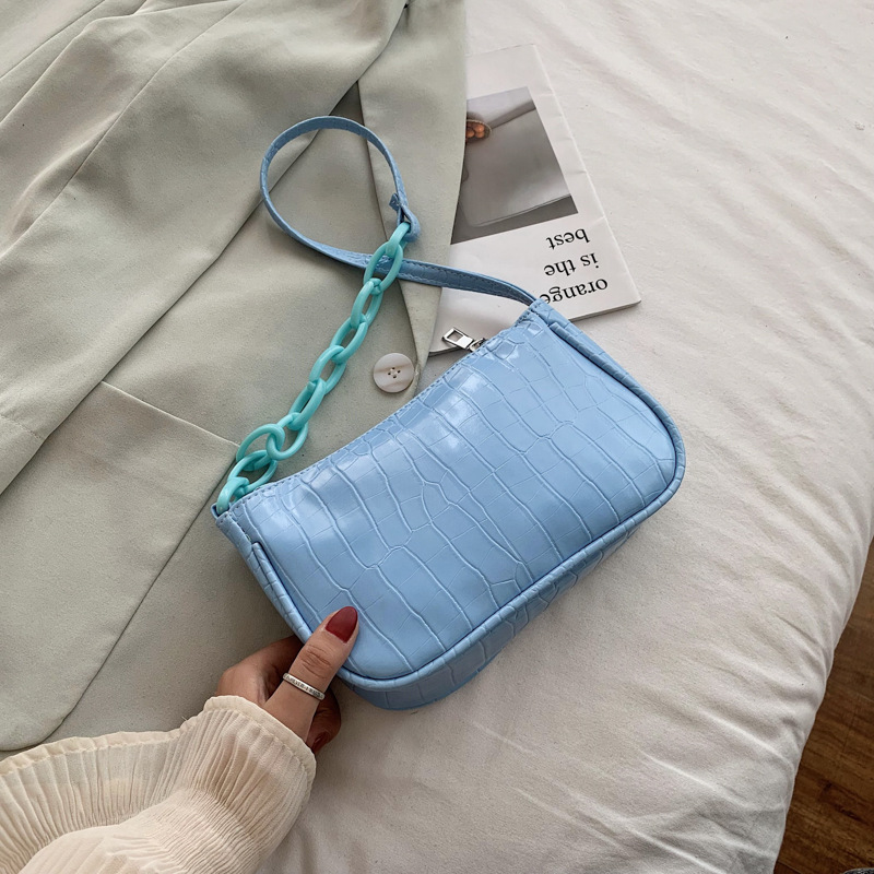 French Niche Bag Female New Fashion High End Sense Of Underarm Baguette Fashion All Match Single Shoulder Messenger Bag Blue - Shop at LoveMi