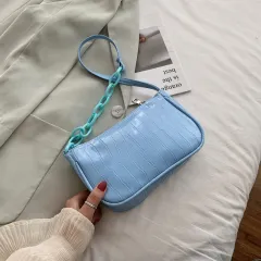 French Niche Bag Female New Fashion High End Sense Of Underarm Baguette Fashion All Match Single Shoulder Messenger Bag - Blue - View 1