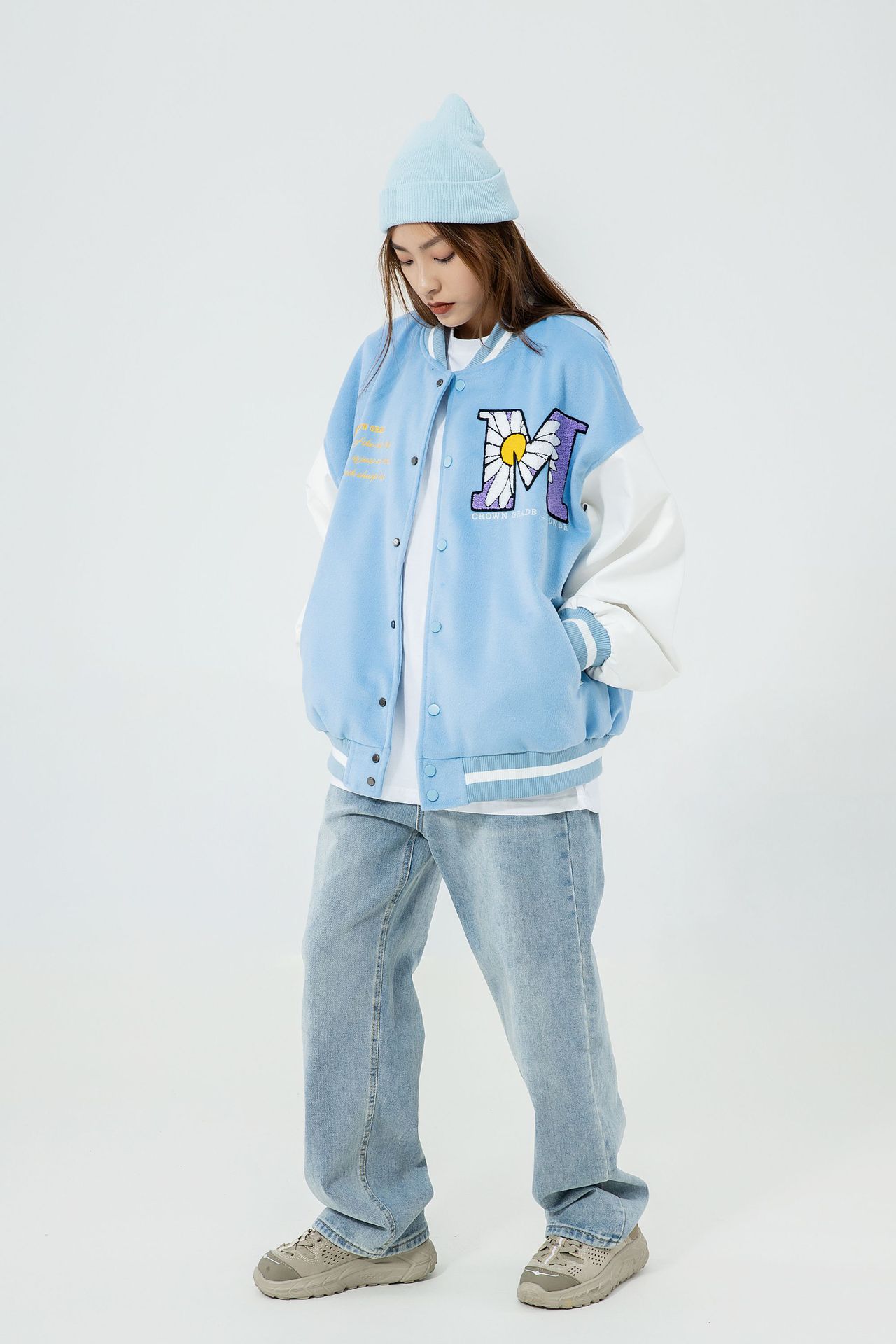 Men'S And Women'S Jackets With Straight Hem And Color Matching Side Slit Pockets