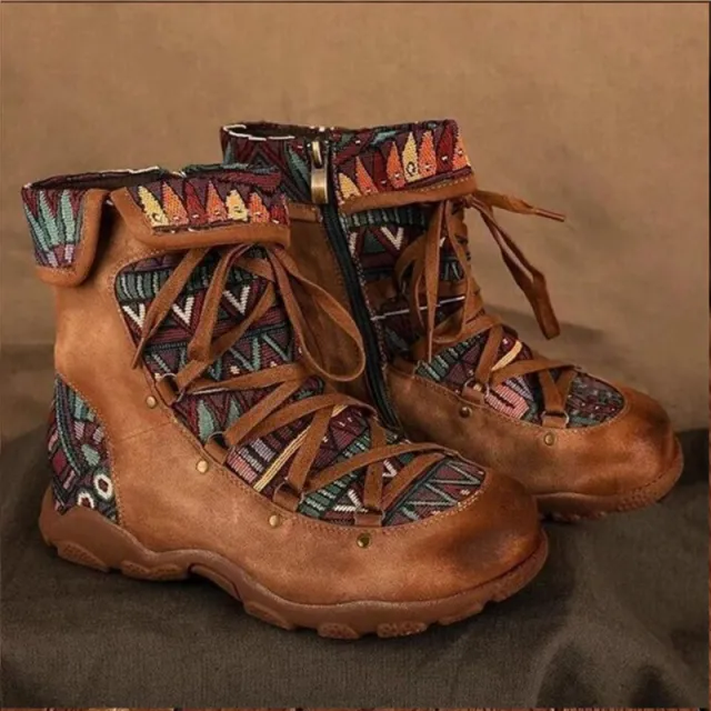 Faux Leather Stitching Ankle Flat Women's Boots Brown - Shop at LoveMi