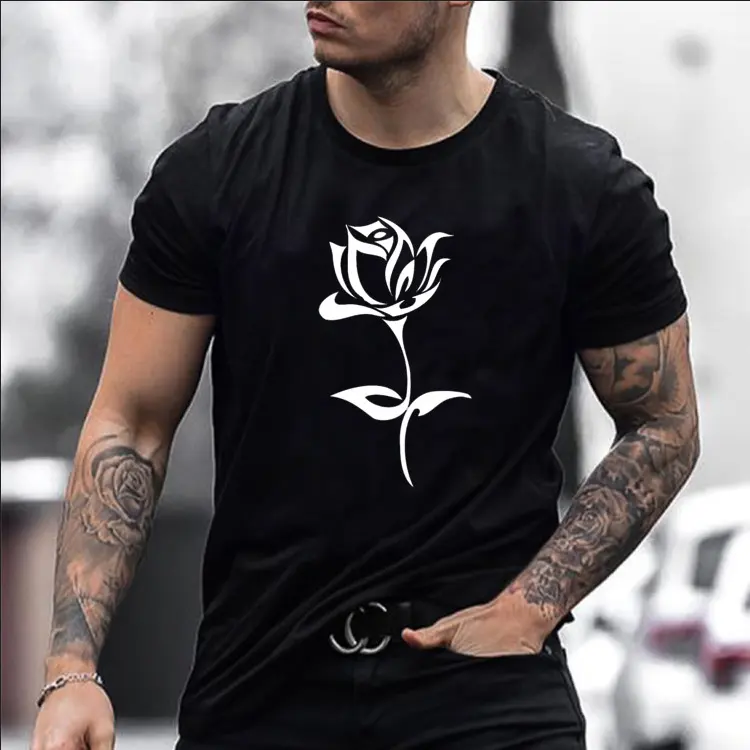 Fashion Brand Men S Rose Print T Shirt