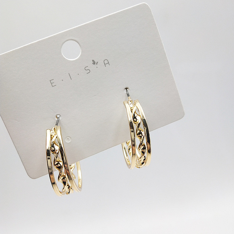 Simple And Versatile Retro Fashion Metal Circle Pearl Winding Geometric Hoop Earrings