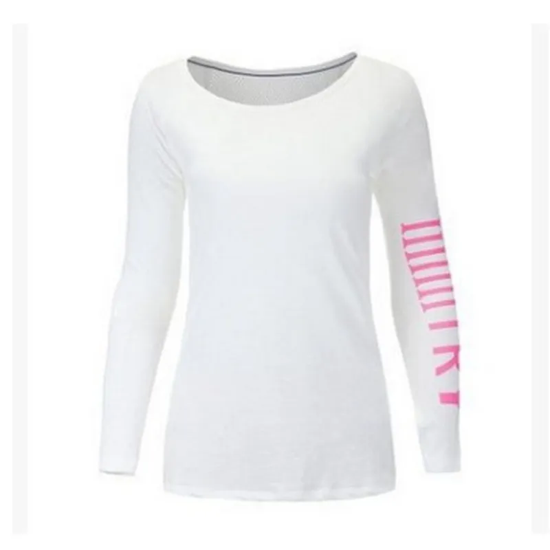 Breathable Letters Printed Hollow Sports Leisure Fitness Long Sleeve Women's T-shirt - White