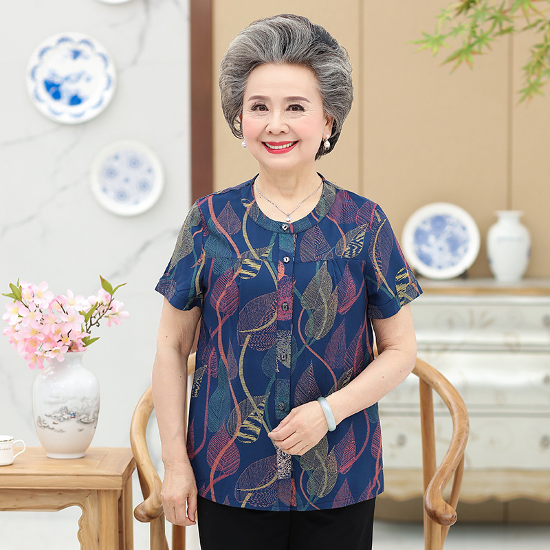 Title 12, Middle-Aged And Elderly Cotton Short-Sleeved Gr...