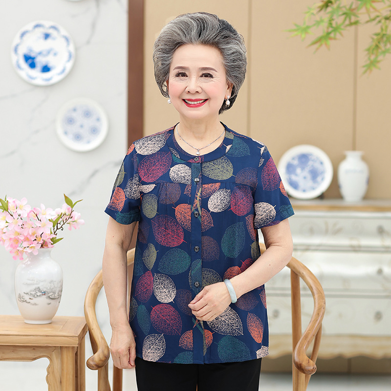 Middle Aged And Elderly Cotton Short Sleeved Grandma Dress Summer Blouse Female Mother 60 70 Year Old Clothes Cotton T Shirt Women 4Style 2Xl - Shop at LoveMi