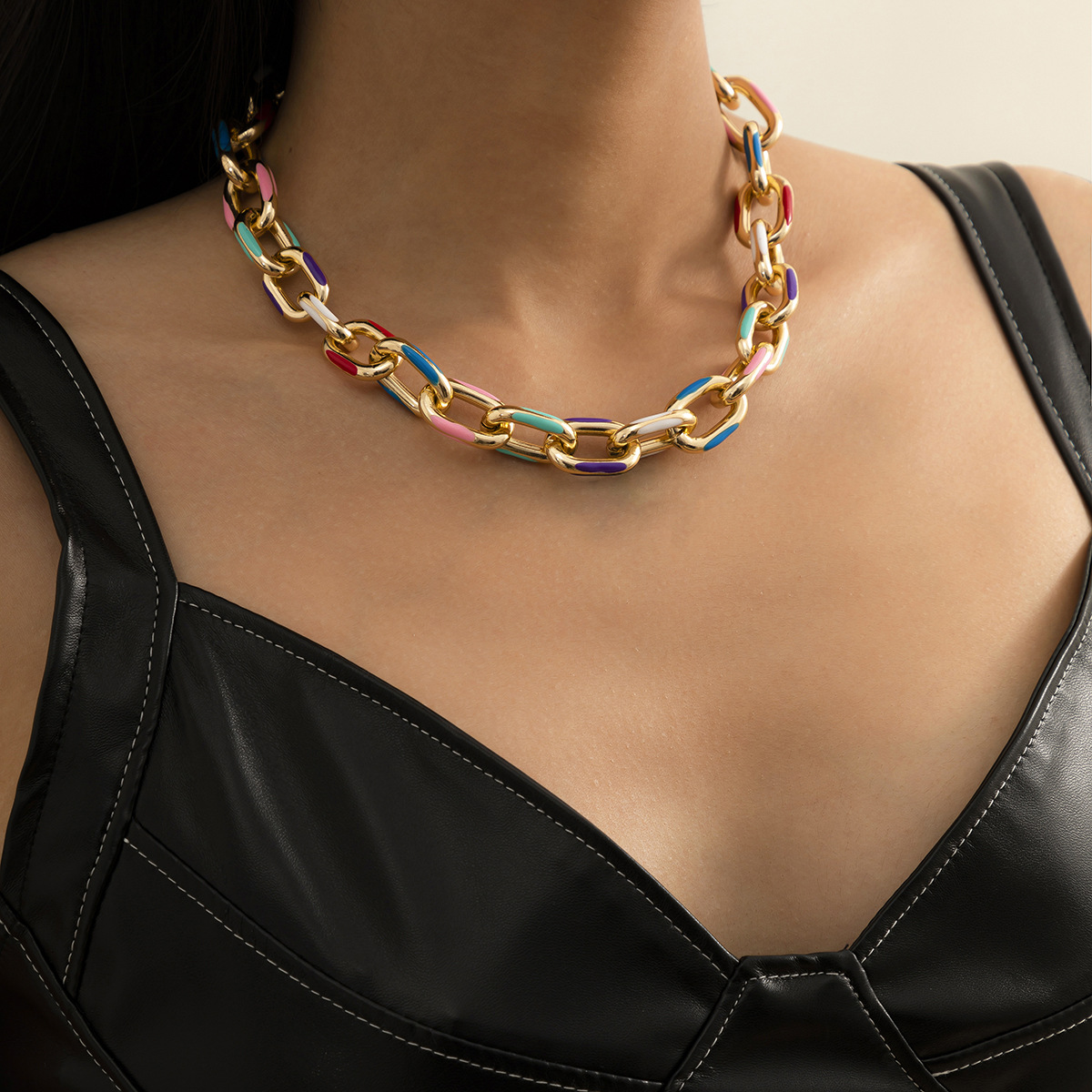 Fashion Simple Color Painting Oil Chain Necklace