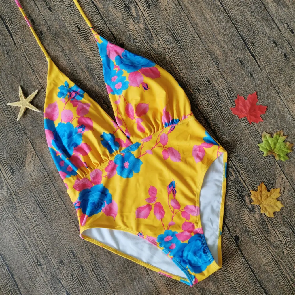 Bikini Multicolor Swimsuit One-Piece Swimsuit Ladies - Yellow