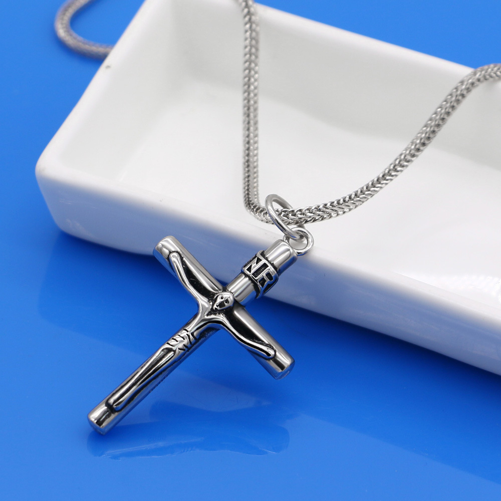 Simple Men'S Cross Pendant Necklace Japanese And Korean Men And Women Couples Thick Rhodium Plated Jewelry