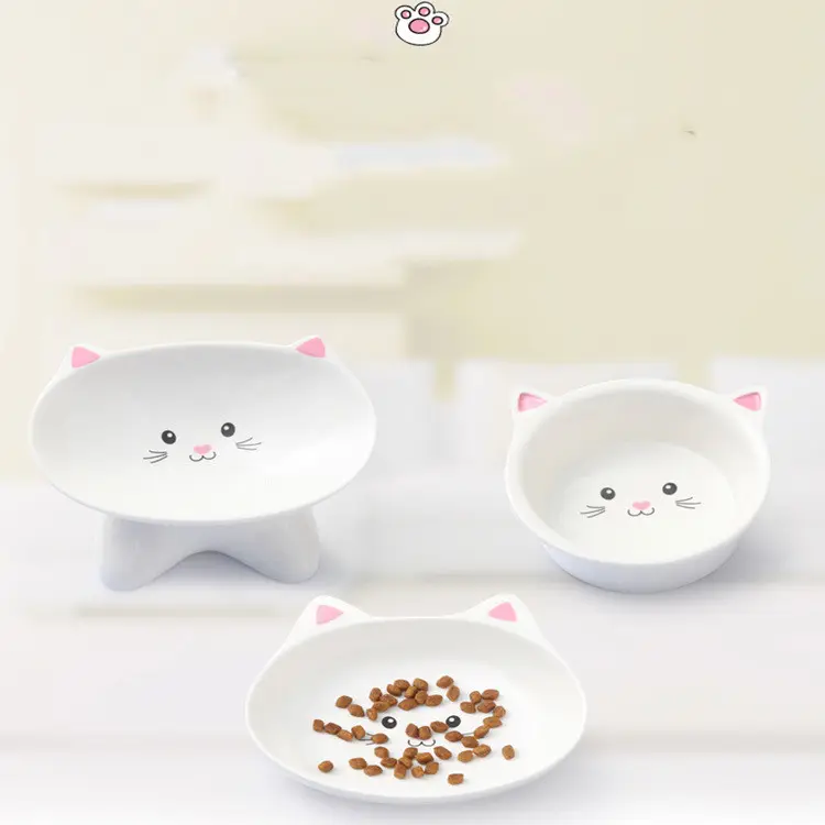 Ceramic Small Cat Face Shape Pet Food Bowl Cat