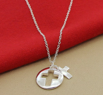 Silver Plated Couple Cross O-Shaped Necklace Necklace