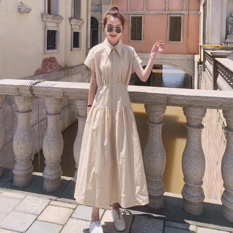 Real Shot Dress Female Summer New Korean Style Loose Student Temperament Waist Slimming Shirt Skirt Tide