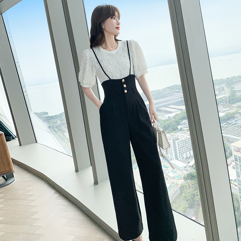 Women's high waist loose wide leg pants with medium sleeve top