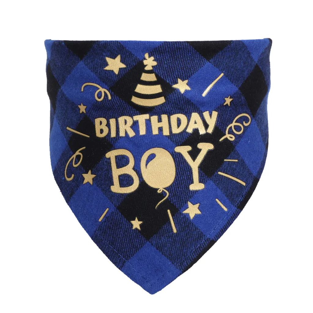 Cotton check cat dog scarf birthday party accessories - Blue