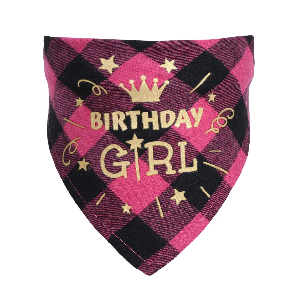 Cotton check cat dog scarf birthday party accessories - Pink