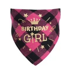 Cotton check cat dog scarf birthday party accessories - Pink - View 1