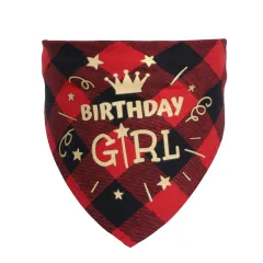 Cotton check cat dog scarf birthday party accessories - Orange Red - View 1