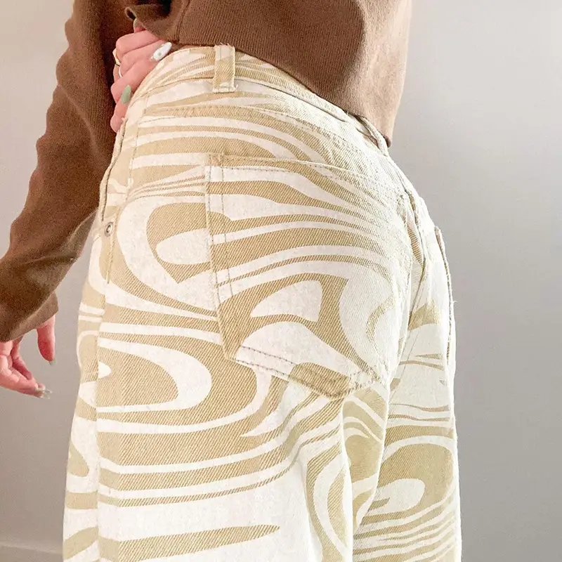 Cross Border AliExpress Spring And Summer New Female Blue Animal Pattern Loose Street Casual Straight Woven Pants