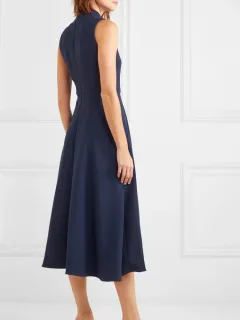 Elegant Women'S Solid Colour Dress With Small Stand-Up Collar Sleeveless Slim Fit Large Skirt - Navy - View 1