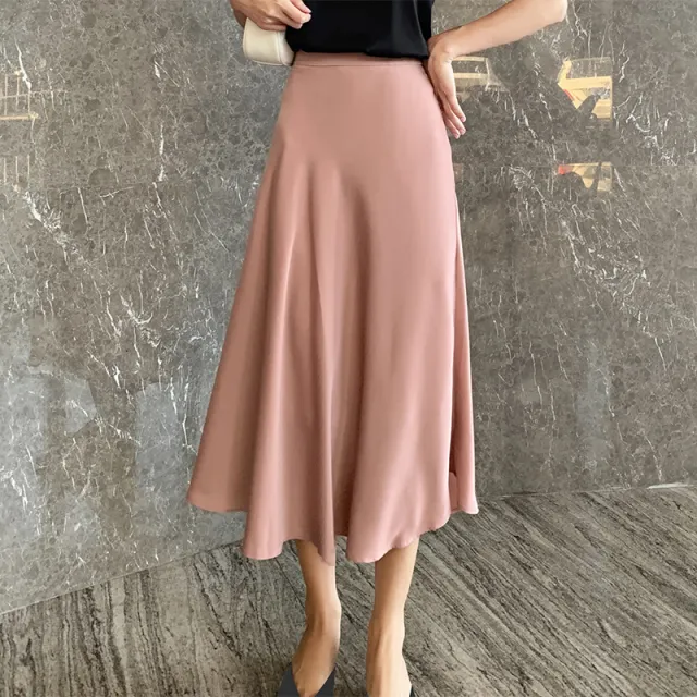 Acetate Satin A Line Skirt, Satin Large Skirt Bean Paste Powder - Shop at LoveMi