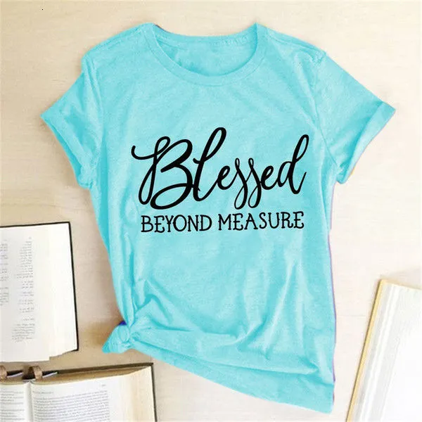 Blessed Measure Women'S T Shirt Harajuku Aesthetic Top Graphic T Shirt Women'S Short Sleeve Round Neck Women'S Clothing Light Blue - Shop at LoveMi