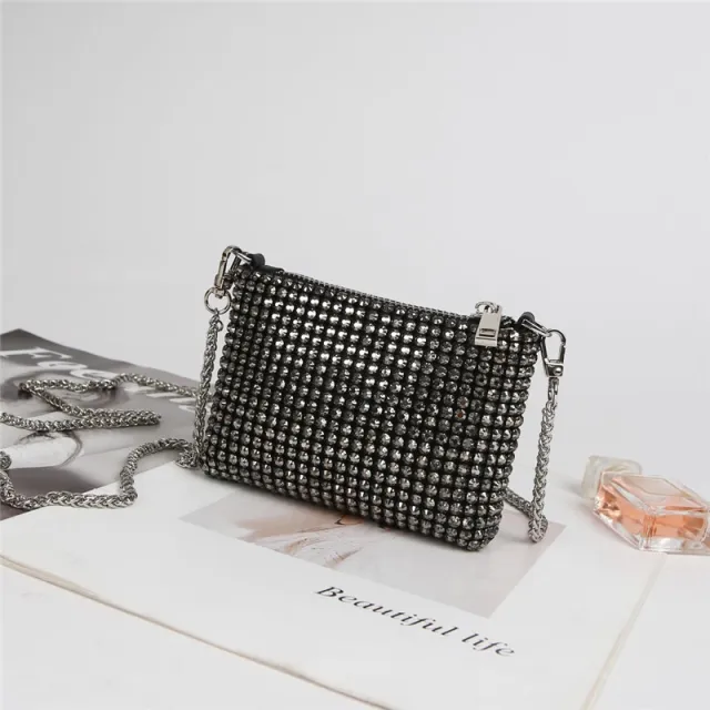 Net Red Lipstick Rhinestone Bag Spring And Summer New Korean Mini Flash Diamond Change Small Square Bag Shoulder Messenger Bag Female Black - Shop at LoveMi