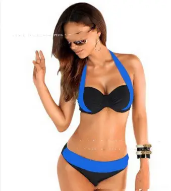 European And American Beach Sexy Stitching Split Swimsuit Bikini