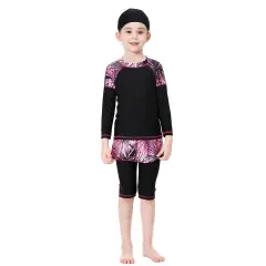 Swimsuit Conservative Dress With Long Sleeves - Black - View 1