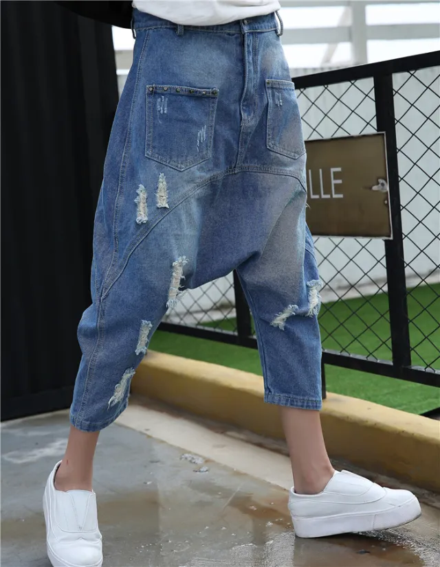 Loose Women's Trendy Cropped Trousers Blue - Shop at LoveMi