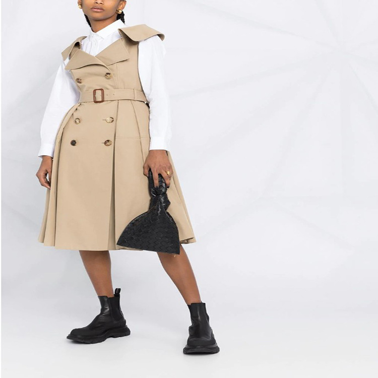 Lapel Double-Breasted Long Vest Dress