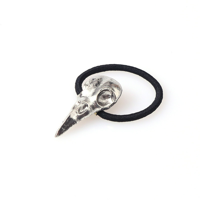 European And American Punk Personality Hair Accessories Three Dimensional Metal Crow Skull Skull Hair Rope Hair Tie The Same Style Is Available In ... Silver - Shop at LoveMi