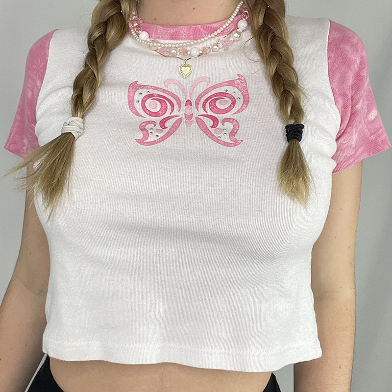 Street Cute Butterfly Print Short-Sleeved T-Shirt Women