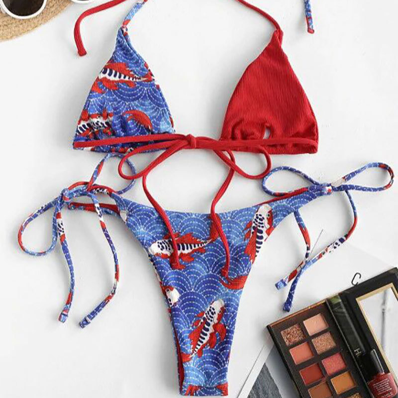 Title 2, Low Waist Printed Bikini Strap Split Swimsuit