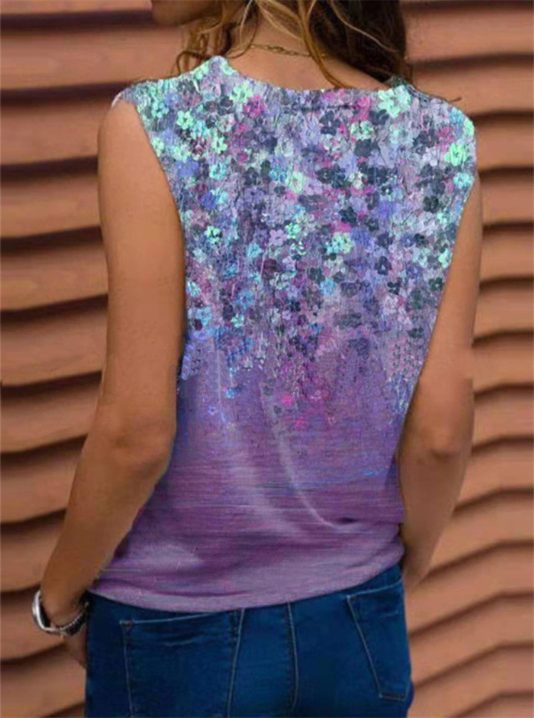 V-neck Printed Sleeveless Tank Top