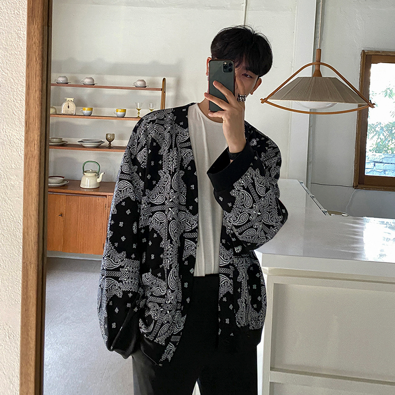 Title 4, Cashew Print Cardigan Sweater Men